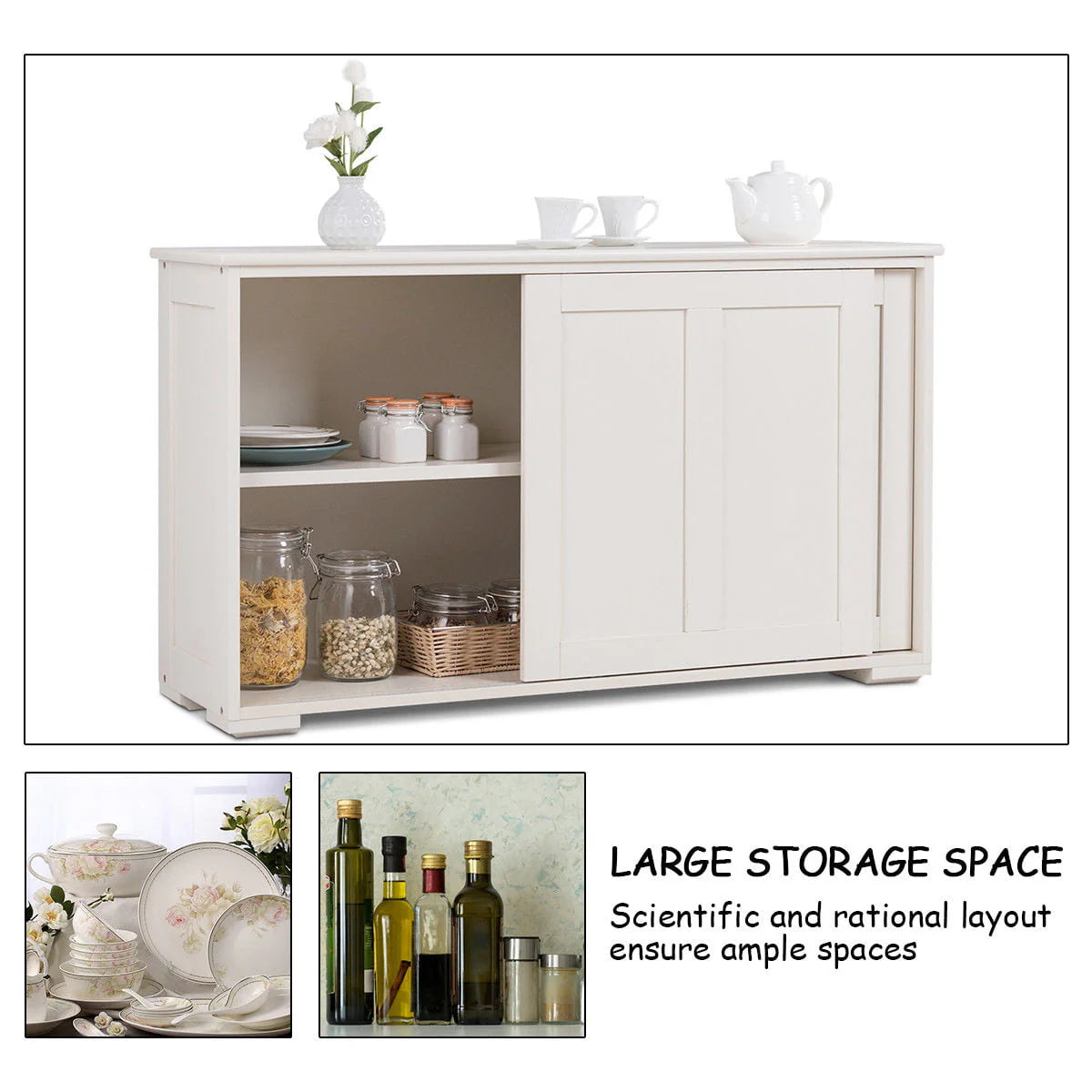 Costway Kitchen Storage Cabinet Sideboard Buffet Cupboard Wood Sliding Door Pantry Cream White - Product image 9