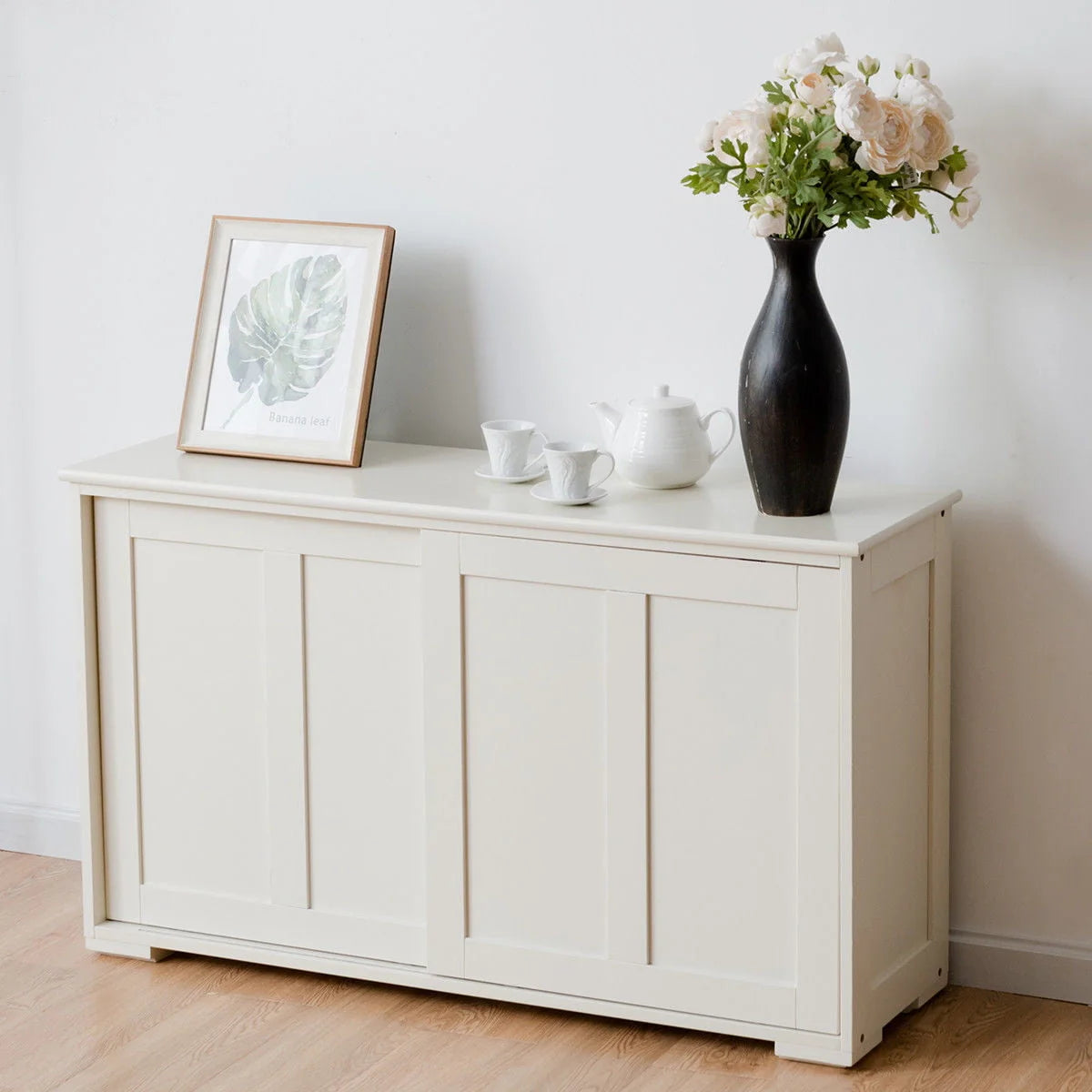 Costway Kitchen Storage Cabinet Sideboard Buffet Cupboard Wood Sliding Door Pantry Cream White - Product image 3