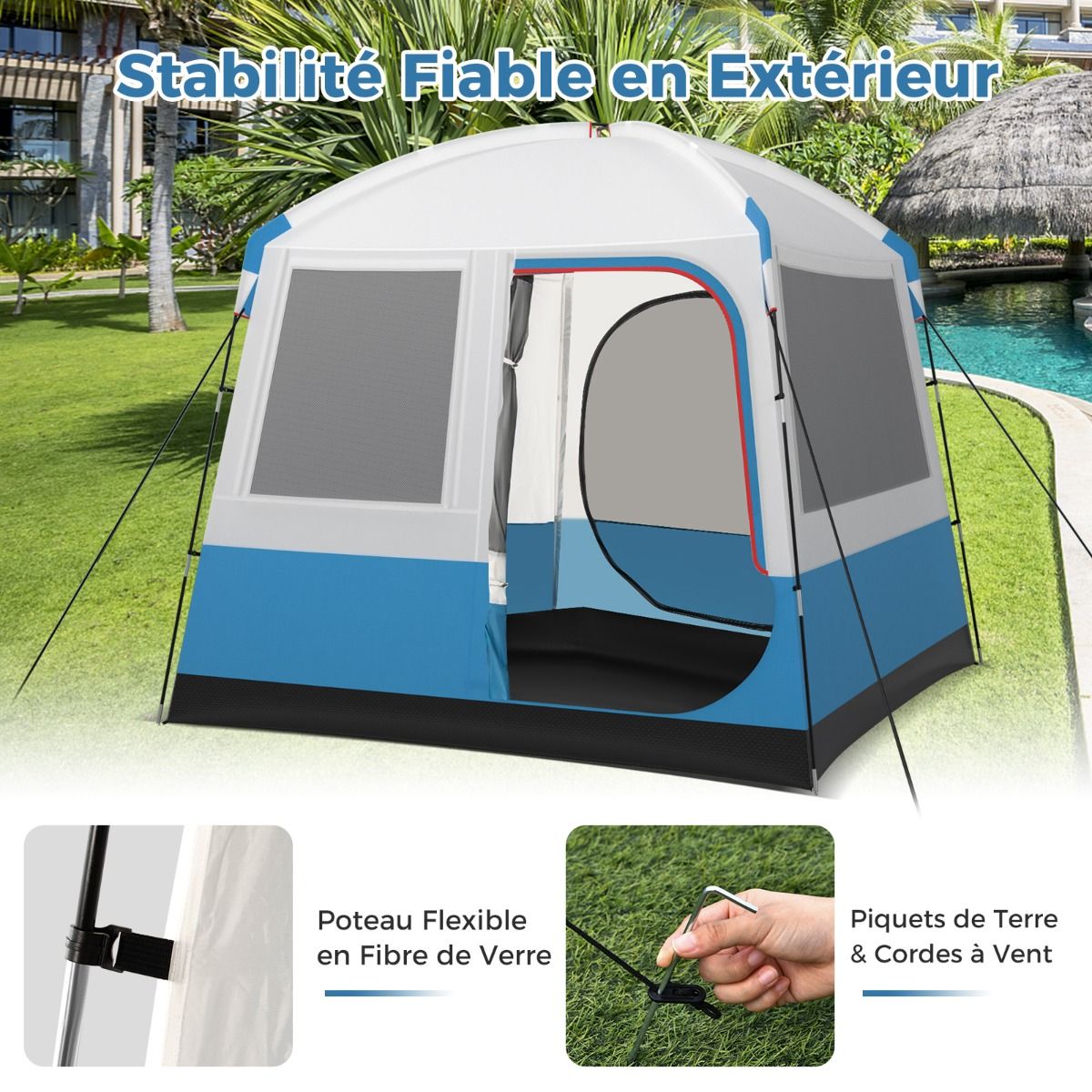 5 Person Camping Tent Waterproof Dome Tent with Mesh Door and Windows Carry Bag 248x248x230cm Blue + White -