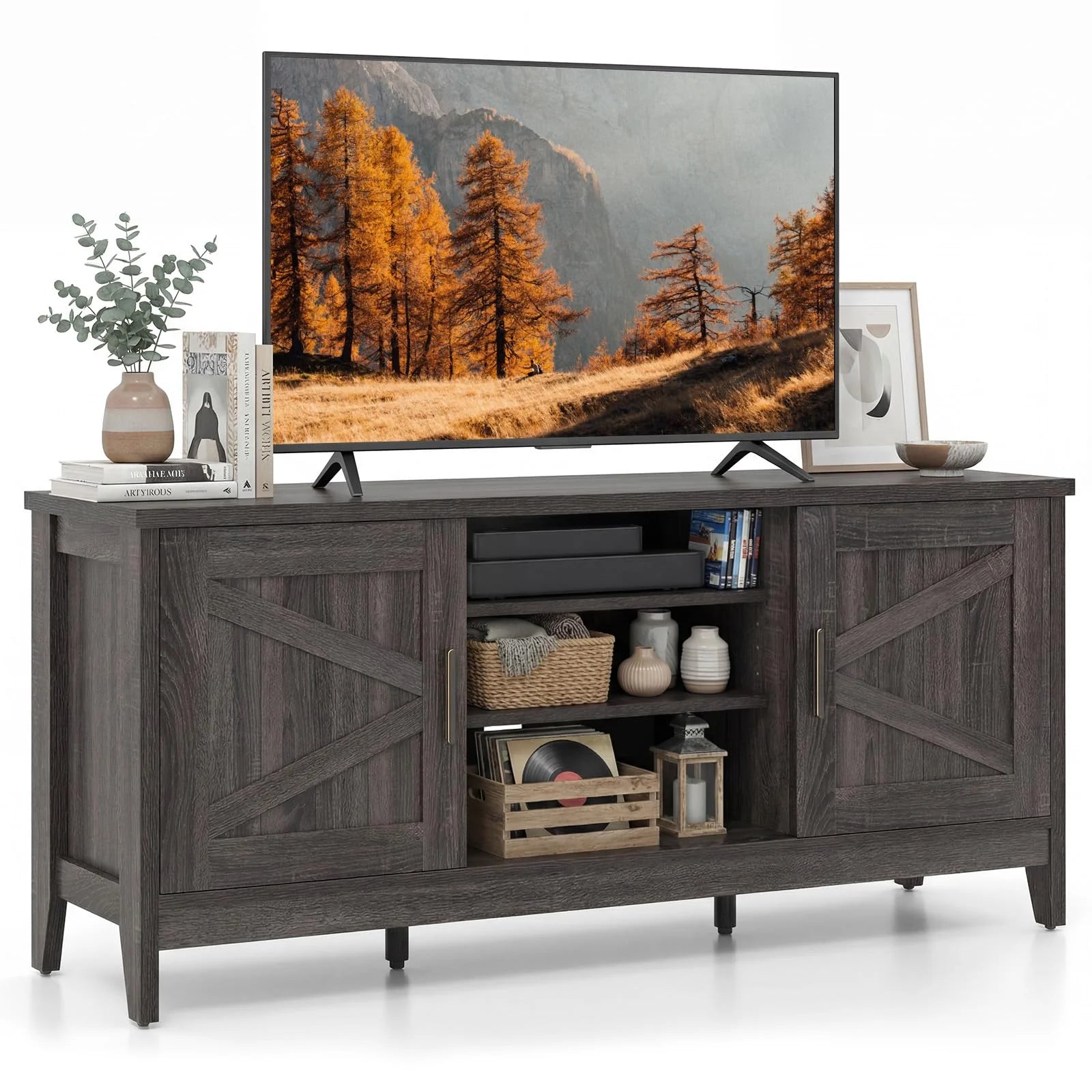 Tangkula Farmhouse TV Stand for TVs up to 65 Inch Entertainment Center with 2 Storage Cabinets - Product image 9