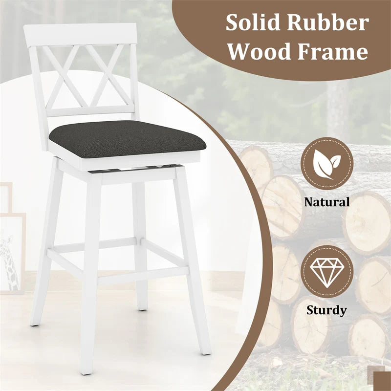 Swivel Bar Stools Set of 2, 29" Bar Height Chairs with Back, Padded Seat & Rubber Wood Frame - Product image 14
