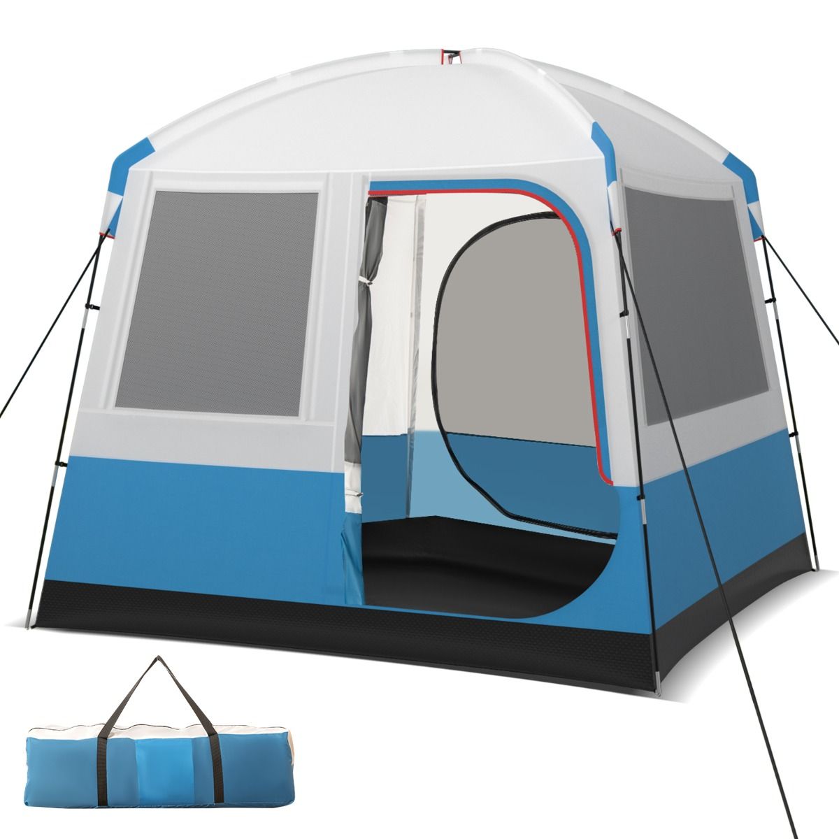 5 Person Camping Tent Waterproof Dome Tent with Mesh Door and Windows Carry Bag 248x248x230cm Blue + White -