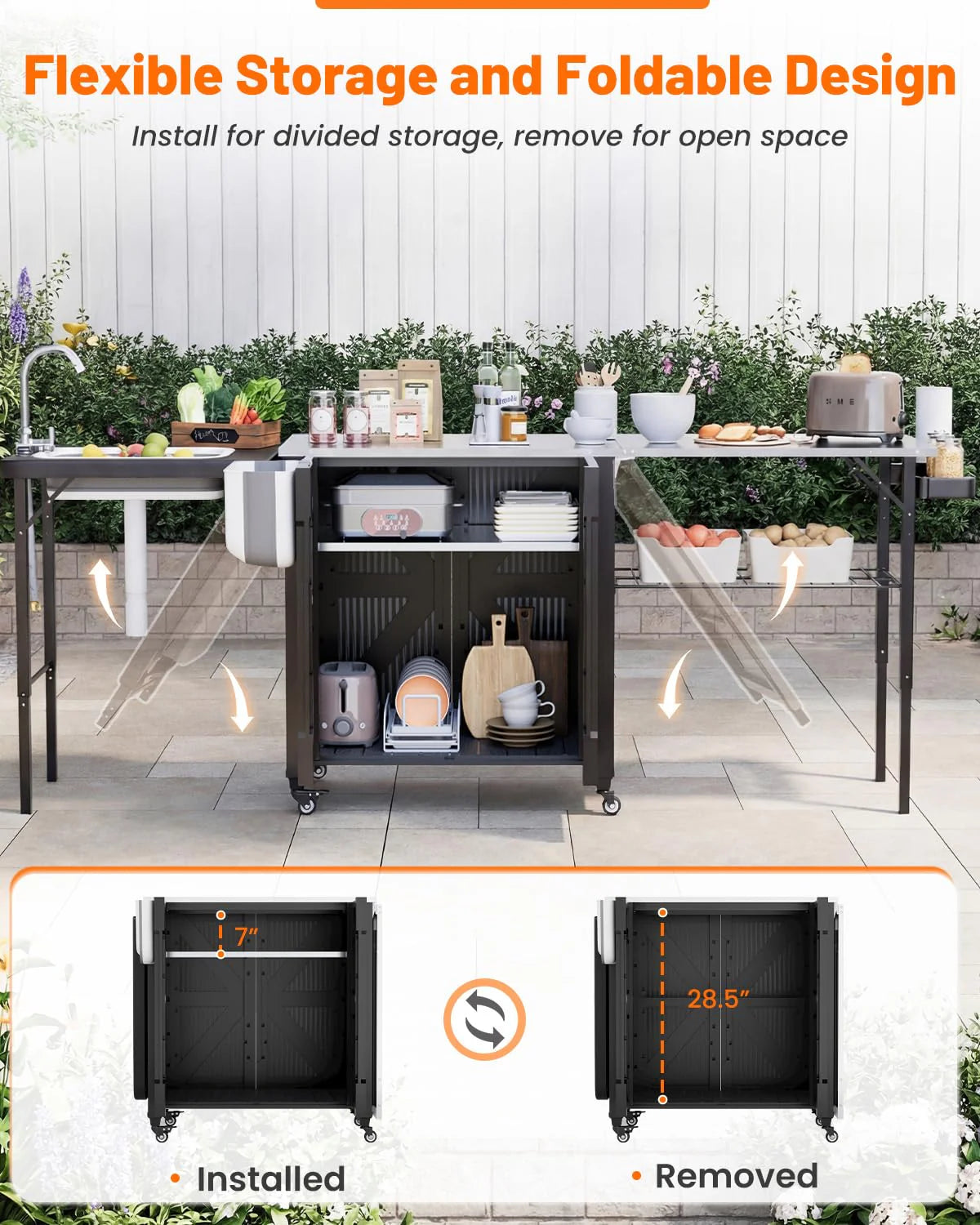AECOJOY Outdoor Grill Cart Table with Sink, Portable Folding Kitchen Island with Storage Cabinet - Product image 3