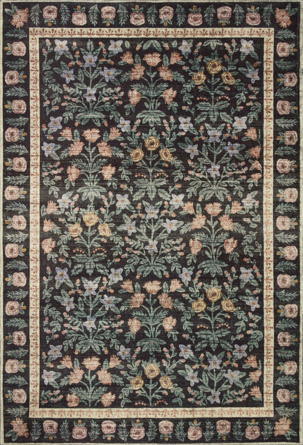 Rifle Paper Co. x Loloi 5'0" x 7'6" Black Eden feat. CloudPile Mughal Garden (EDE-02) Area Rug