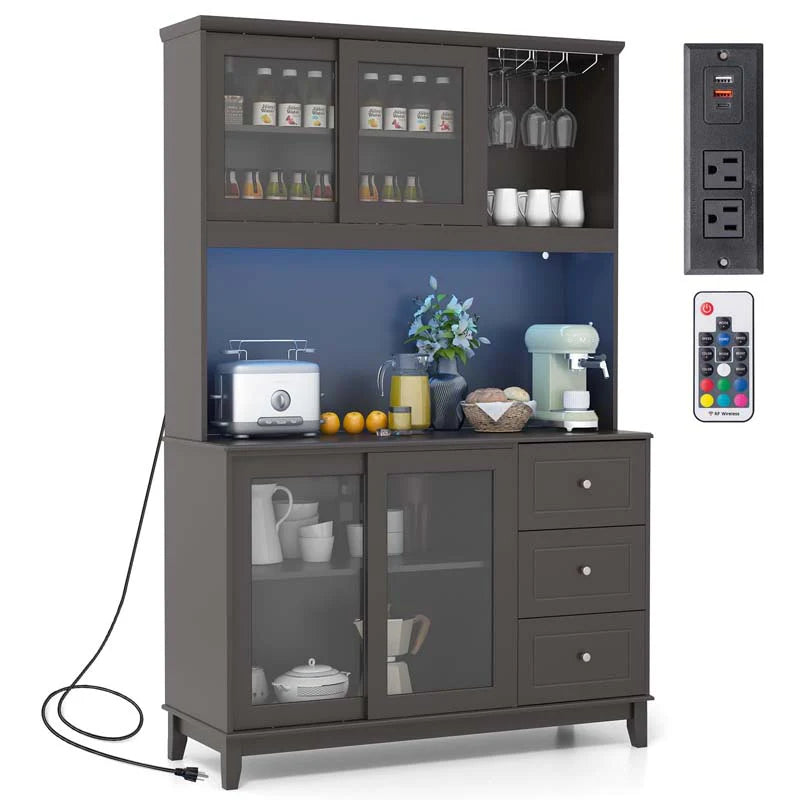 73" Kitchen Pantry Storage Cabinet with LED Lights & Power Outlet, Kitchen Hutch Buffet Cabinet for Dining - Product image 1