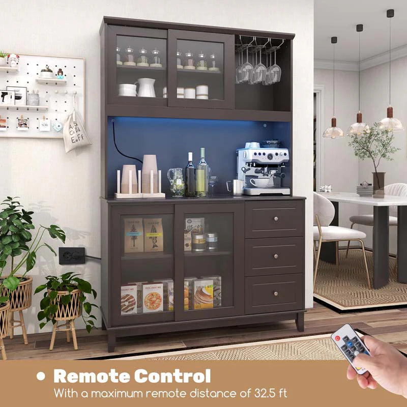 73" Kitchen Pantry Storage Cabinet with LED Lights & Power Outlet, Kitchen Hutch Buffet Cabinet for Dining - Product image 4