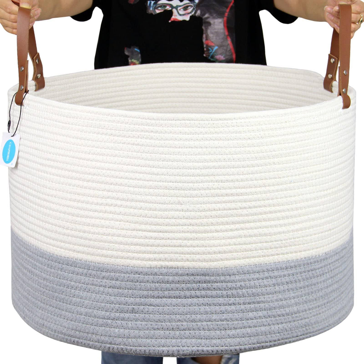 Casaphoria XXXLarge Cotton Rope Basket for Living Room - Woven Storage Basket with Long Handle for Blankets - Product image 1