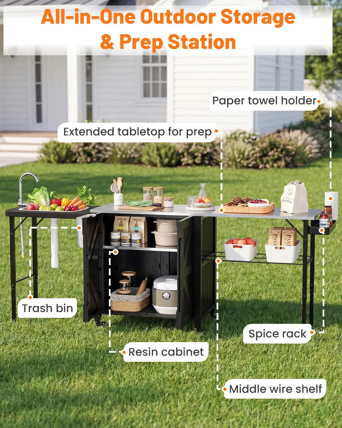 AECOJOY Outdoor Grill Cart Table with Sink, Portable Folding Kitchen Island with Storage Cabinet - Product image 8