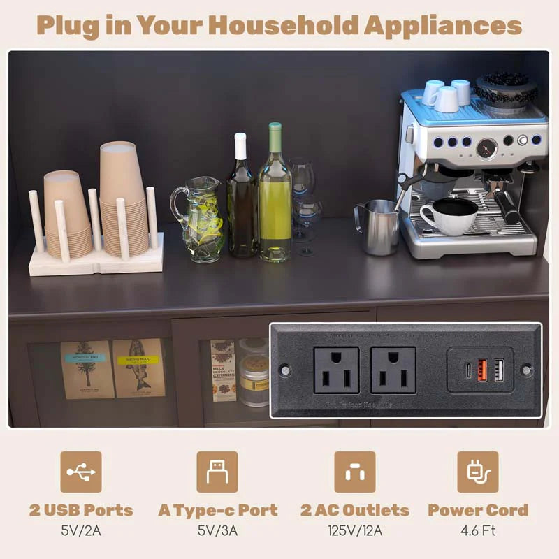 73" Kitchen Pantry Storage Cabinet with LED Lights & Power Outlet, Kitchen Hutch Buffet Cabinet for Dining - Product image 6
