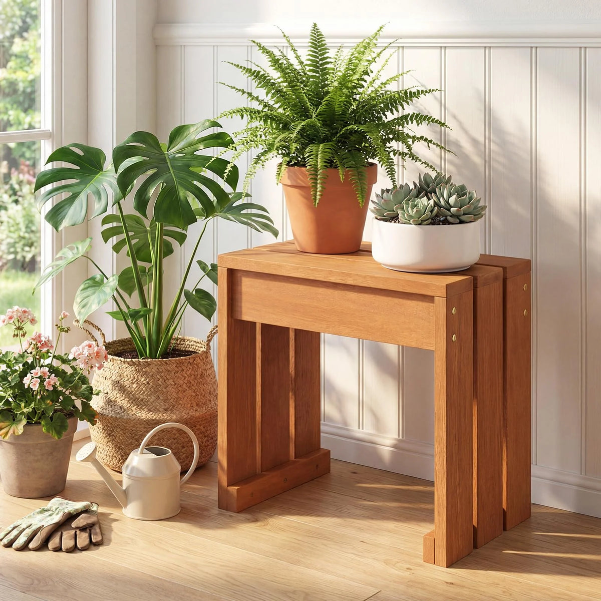 Tangkula Small Wood Outdoor Bench - Patio Backless Bench with Solid Wooden Frame - Product image 4