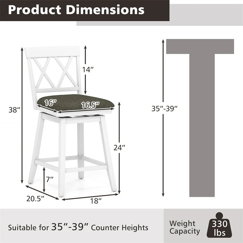 Swivel Bar Stools Set of 2, 24" Counter Height Chairs with Back, Padded Seat & Rubber Wood Frame - Product image 14