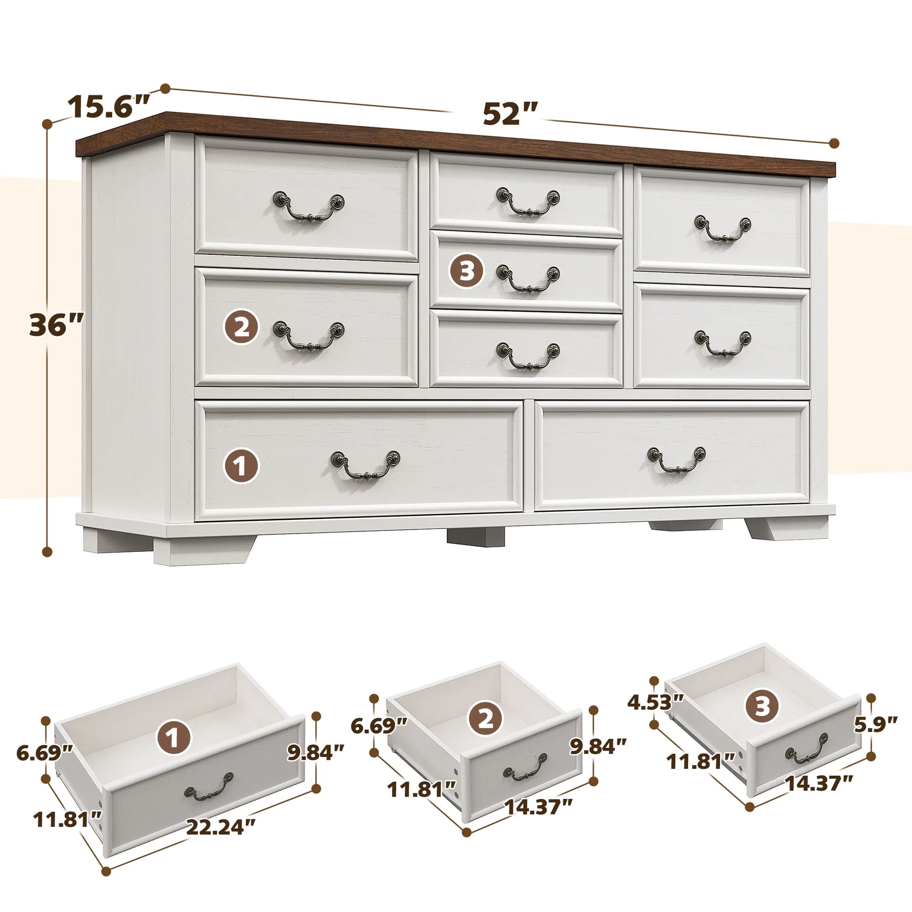 Enhomee Wood Dressers for Bedroom with 9 Drawers White Dresser Chest of Drawers for Living Room - Product image 2