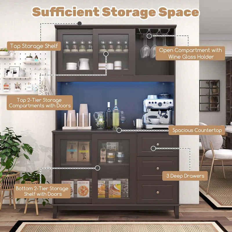 73" Kitchen Pantry Storage Cabinet with LED Lights & Power Outlet, Kitchen Hutch Buffet Cabinet for Dining - Product image 5