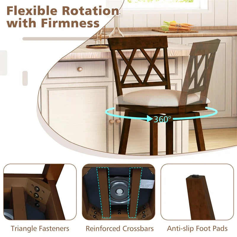 Swivel Bar Stools Set of 2, 24" Counter Height Chairs with Back, Padded Seat & Rubber Wood Frame - Product image 11