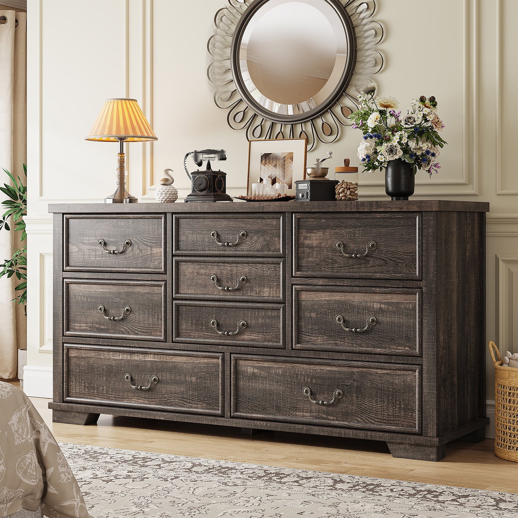 Enhomee Wood Dressers for Bedroom with 9 Drawers White Dresser Chest of Drawers for Living Room - Product image 27