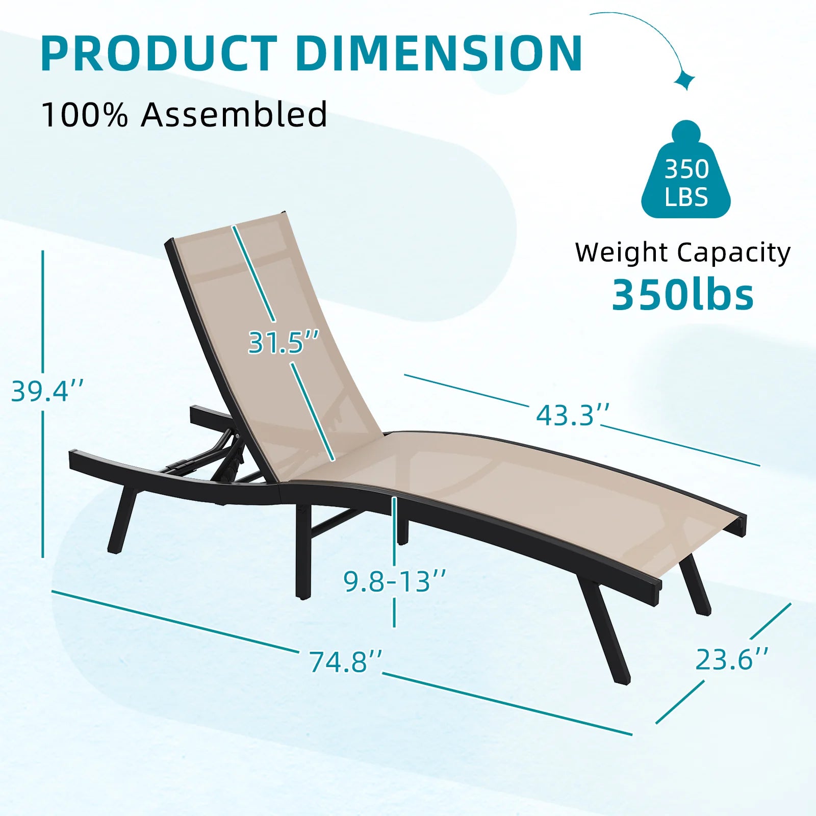 AECOJOY Outdoor Chaise Lounge, All Weather Pool Lounge Chairs Ergonomic Design (Beige, 1 PCs) - Product image 2