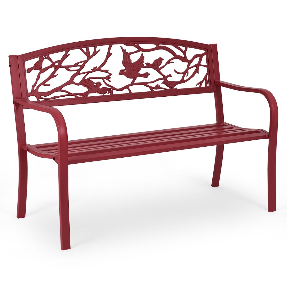 High Quality Resistant Iron Garden Bench Contemporary Style 2-3 Seater Perfect for Outdoor 127x60x88cm Red -