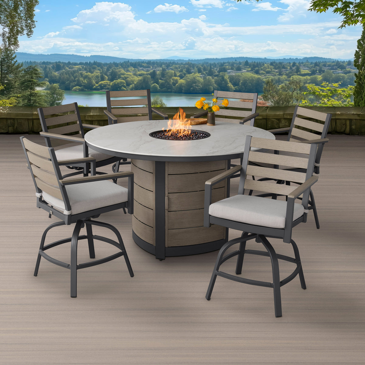 Agio Nicolet 7 - Piece Fire Outdoor Patio High Dining Set - Product image 1