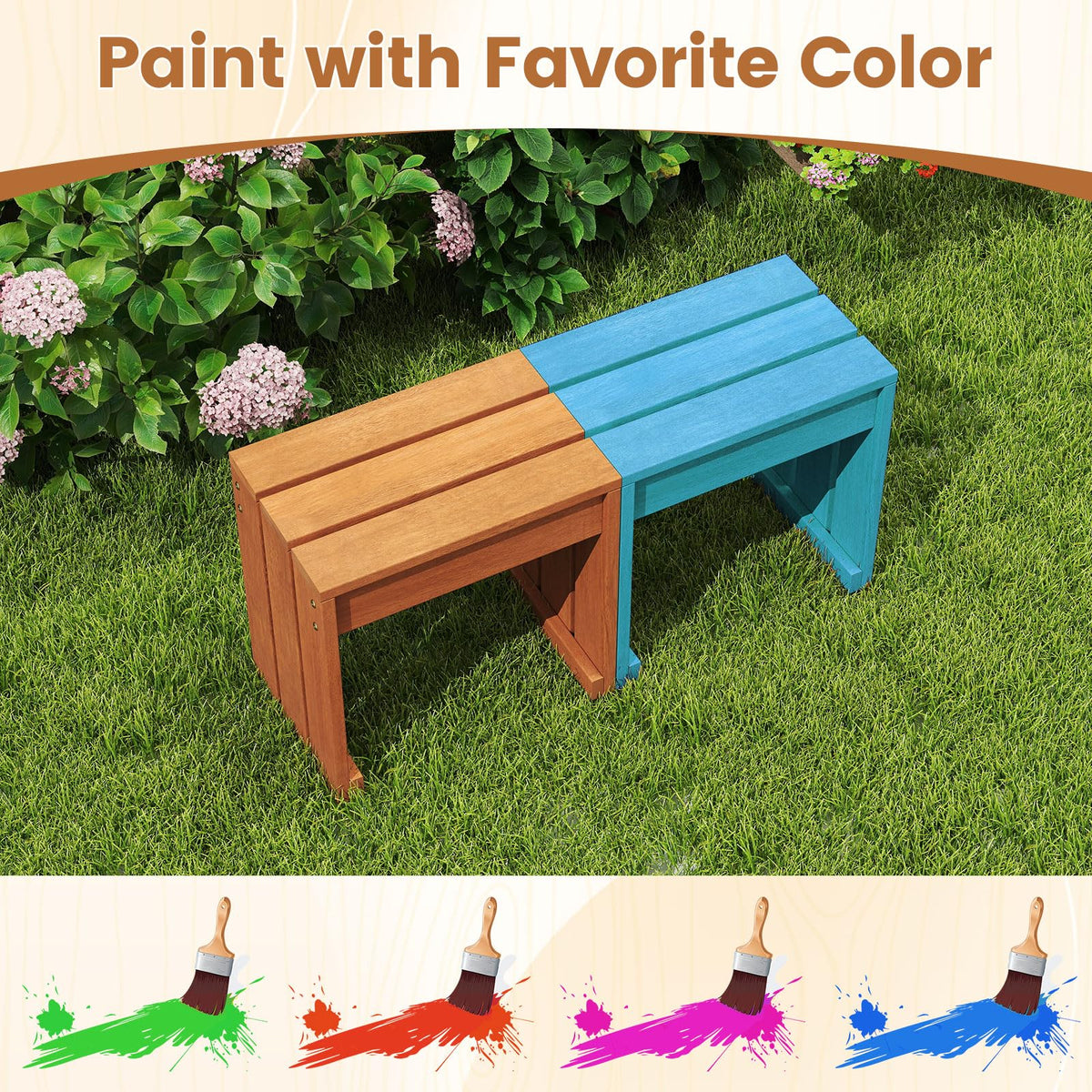 Tangkula Small Wood Outdoor Bench - Patio Backless Bench with Solid Wooden Frame - Product image 7