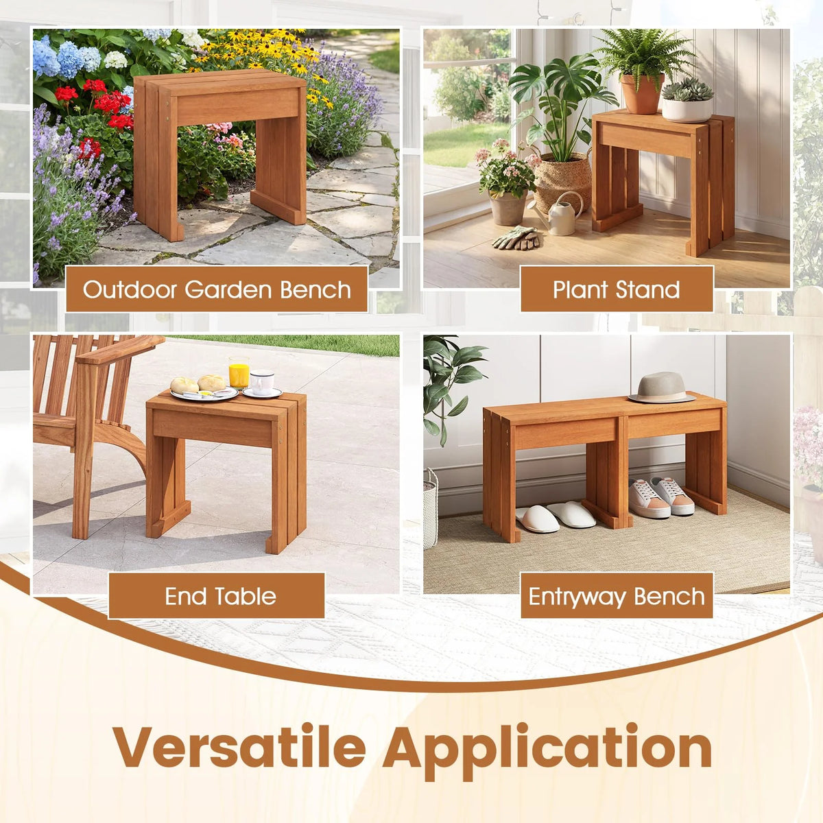 Tangkula Small Wood Outdoor Bench - Patio Backless Bench with Solid Wooden Frame - Product image 8