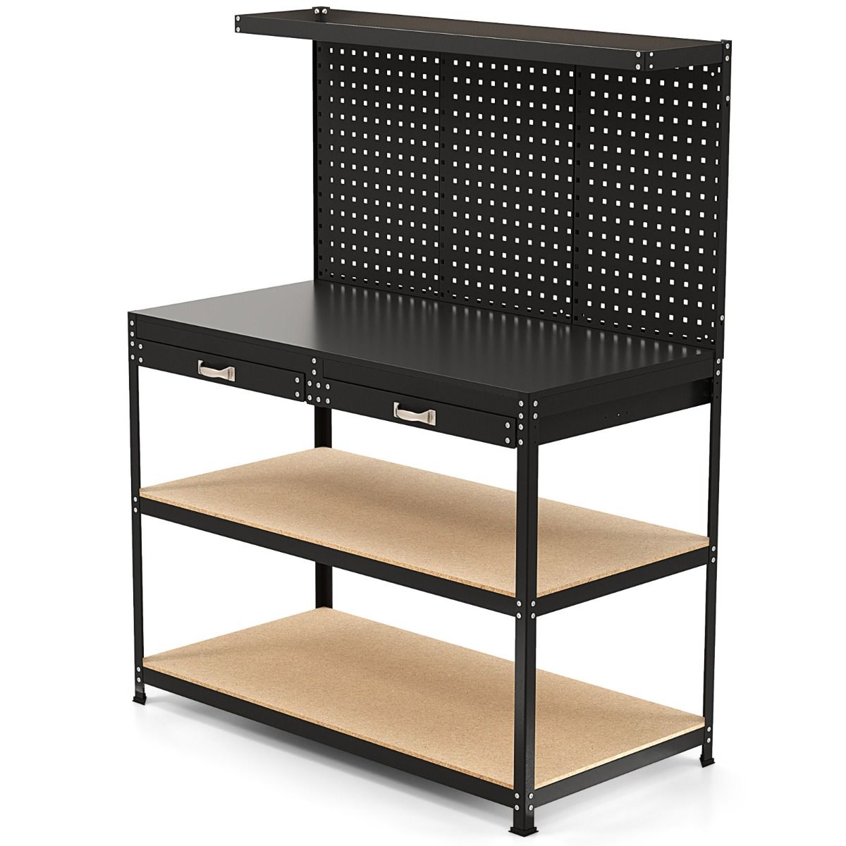 DIY Workbench 121 x 61 cm Metal Work Table 230 kg with 3 Pegboards 24 Hanging Accessories Black/Navy Blue -