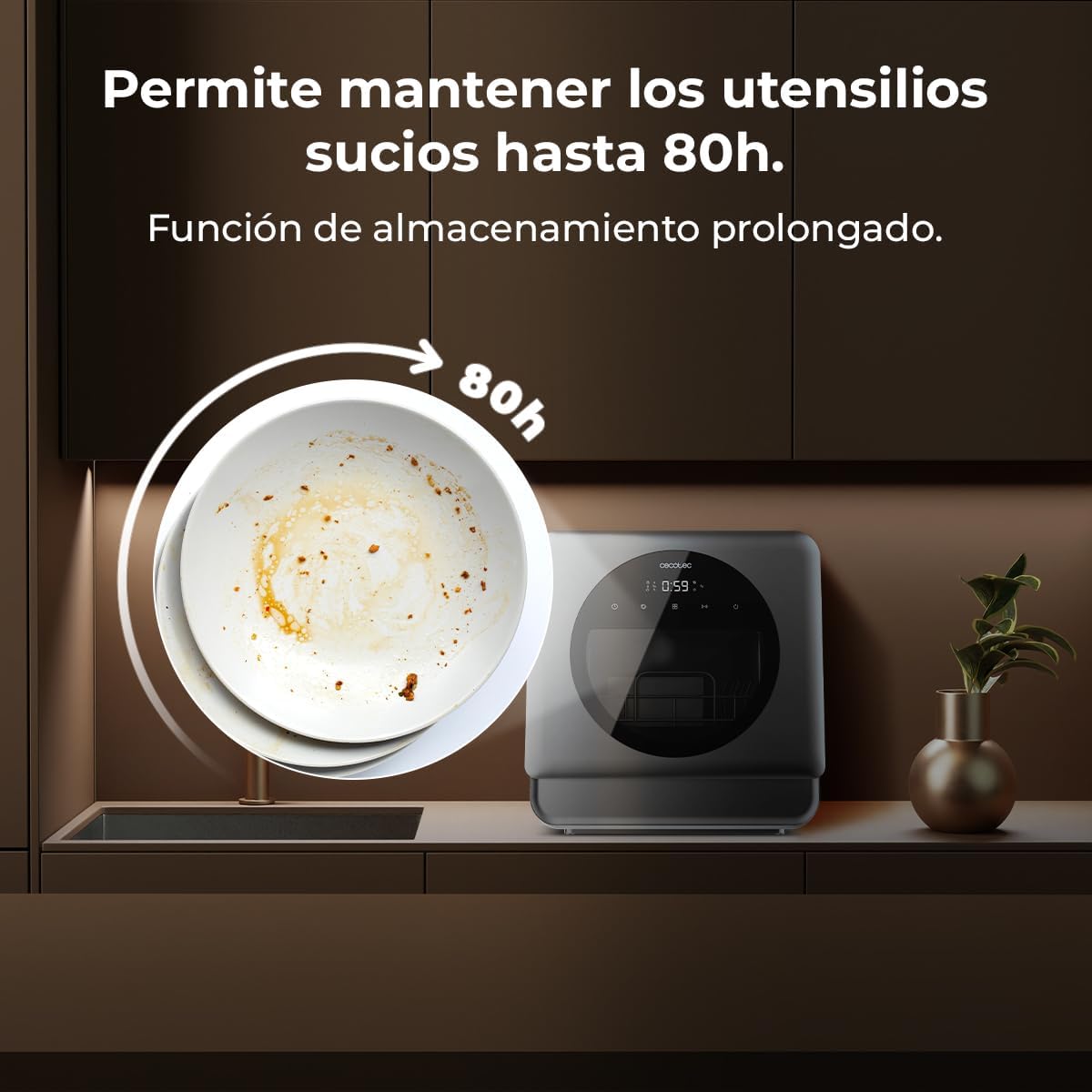 Cecotec Dishwasher Compact Free Installation on Table Bolero Aguazero 1150 Dark. 3 Place Settings, Low Consumption, 6 Programs, Touch Control Panel, Long Storage and Delay Start Functions