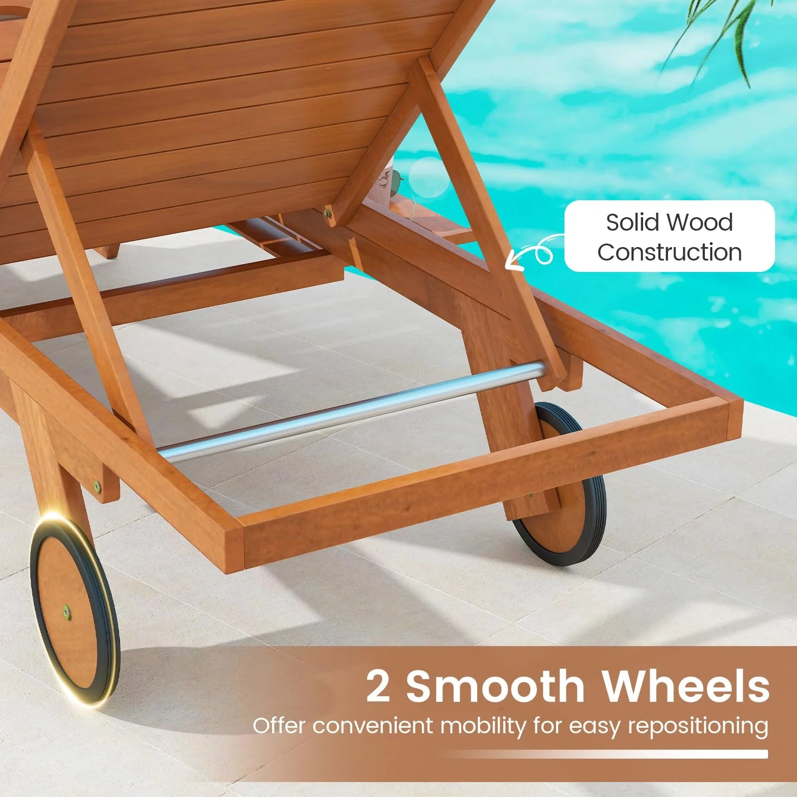 Tangkula Outdoor Chaise Lounge Chair with Wheels 4-Position Patio Wood Recliner with Adjustable Backrest - Product image 8