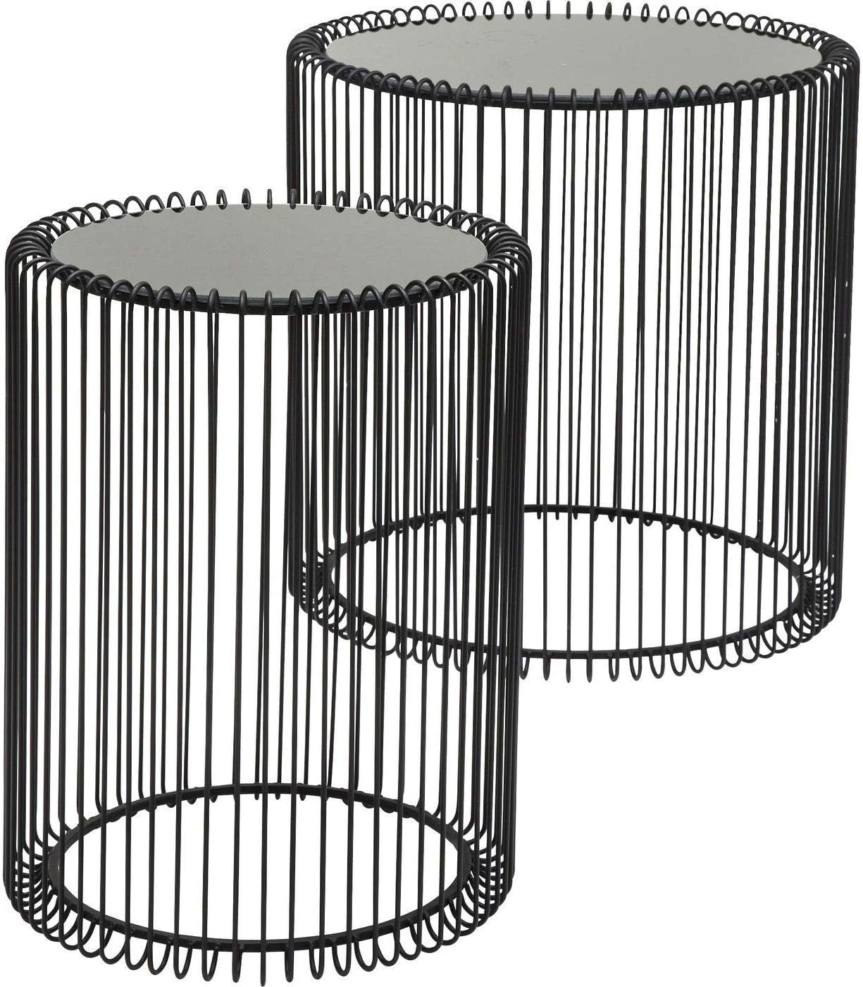 Kare Design Wire Side Tables, Black, Round, Steel, Glass, Diameter 39/27 cm, Living Room Coffee Table Set of 2, Living Room Table, Furniture, Interior Decoration, Bedroom Decoration, Home