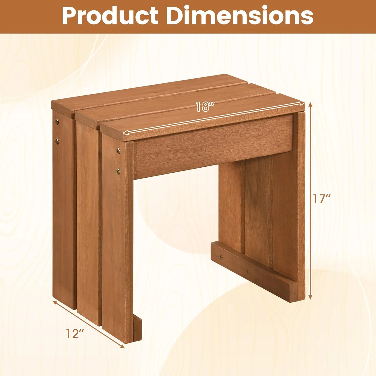 Tangkula Small Wood Outdoor Bench - Patio Backless Bench with Solid Wooden Frame - Product image 3