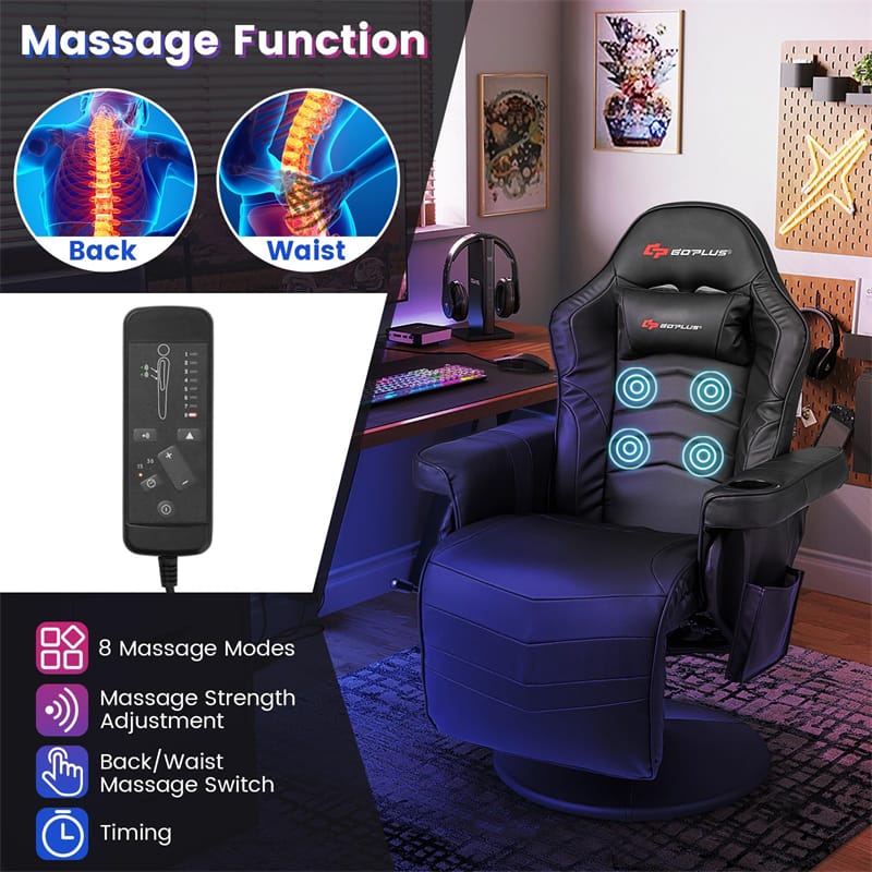 Ergonomic Gaming Recliner Chair with Massage, Retractable Footrest & Cup Holder - Product image 8