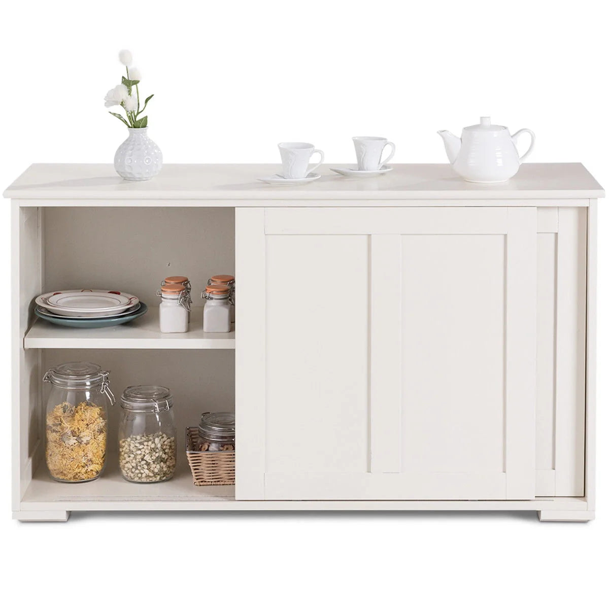 Costway Kitchen Storage Cabinet Sideboard Buffet Cupboard Wood Sliding Door Pantry Cream White - Product image 10