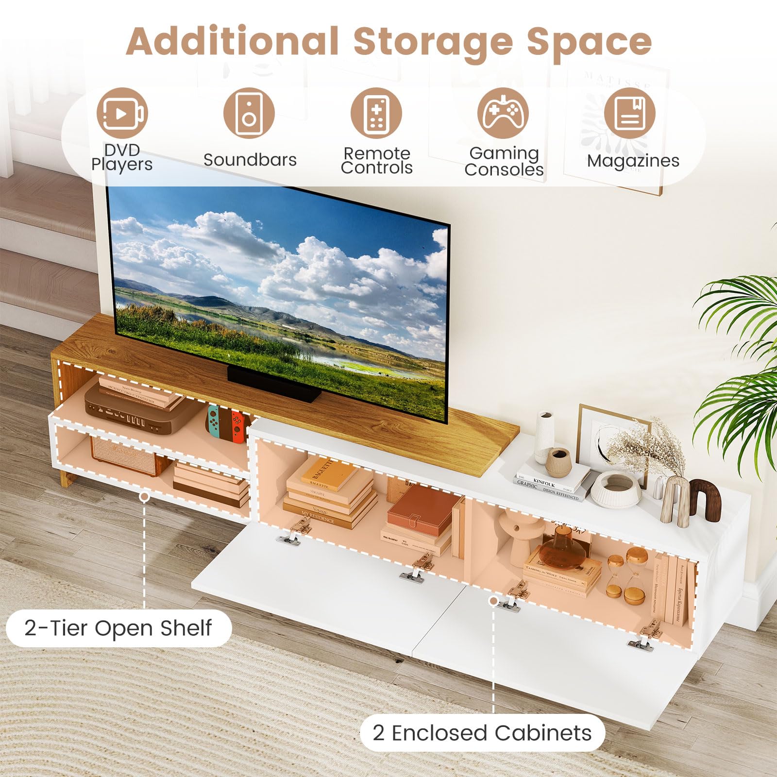 Tangkula Modern TV Stand for 80 Inches TVs with Storage Shelves and Cabinets - Product image 6