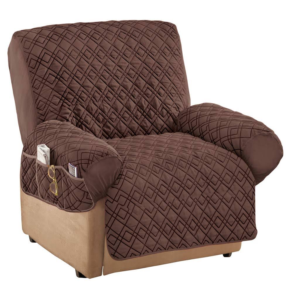 Collections Etc Diamond-Shape Quilted Stretch Recliner Cover with Storage Pockets and Elastic Straps - Product image 1