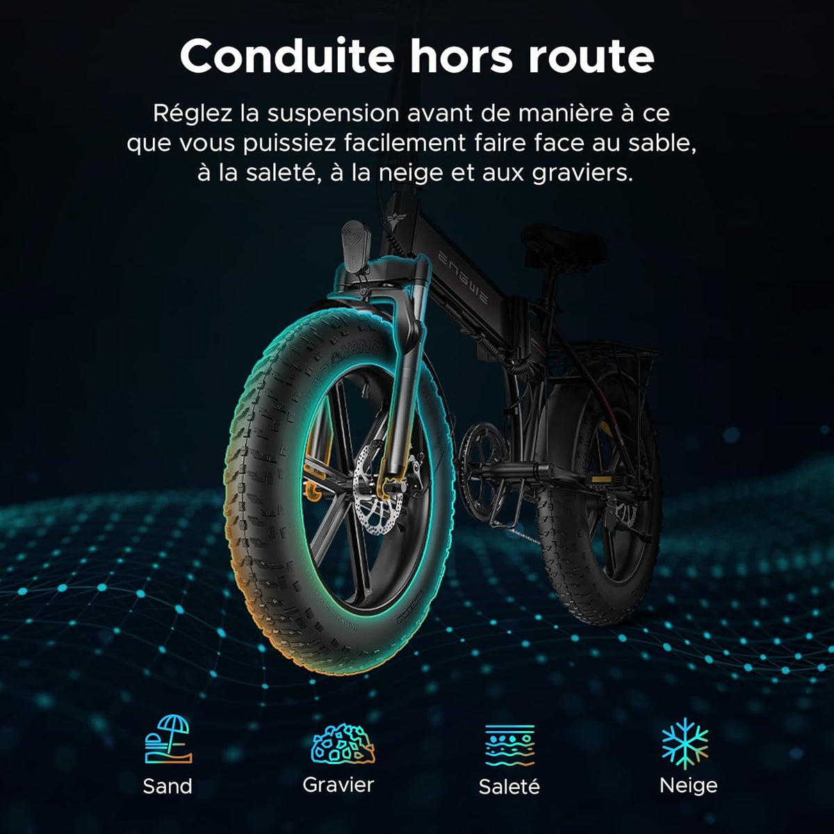 EP-2 Pro Foldable Electric Bike 20 × 4.0 Electric Fat Bike 7 Speeds with Removable 48V 13Ah Battery Range 120km Off-Road & MTB & Beach & Snow -