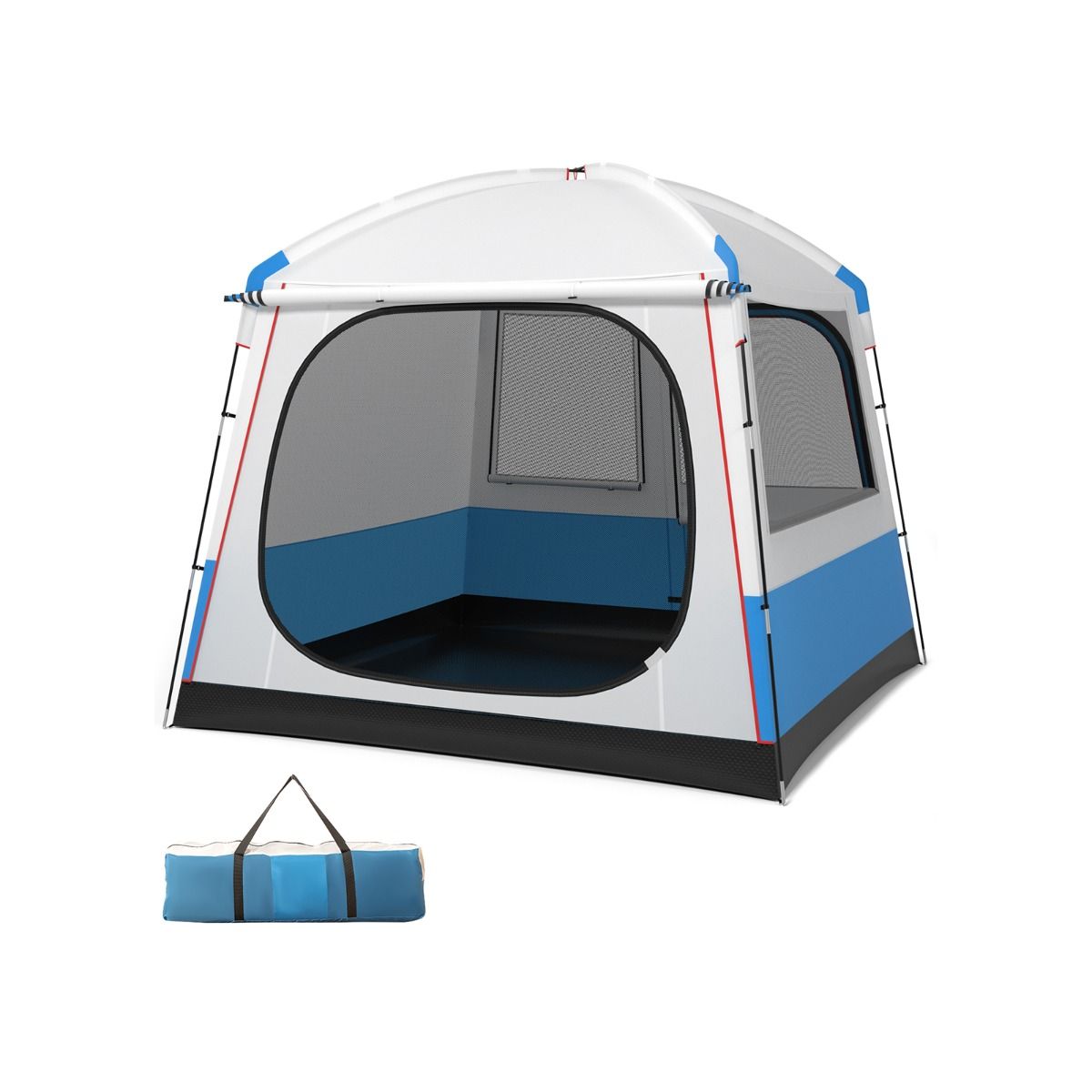 5 Person Camping Tent Waterproof Dome Tent with Mesh Door and Windows Carry Bag 248x248x230cm Blue + White -