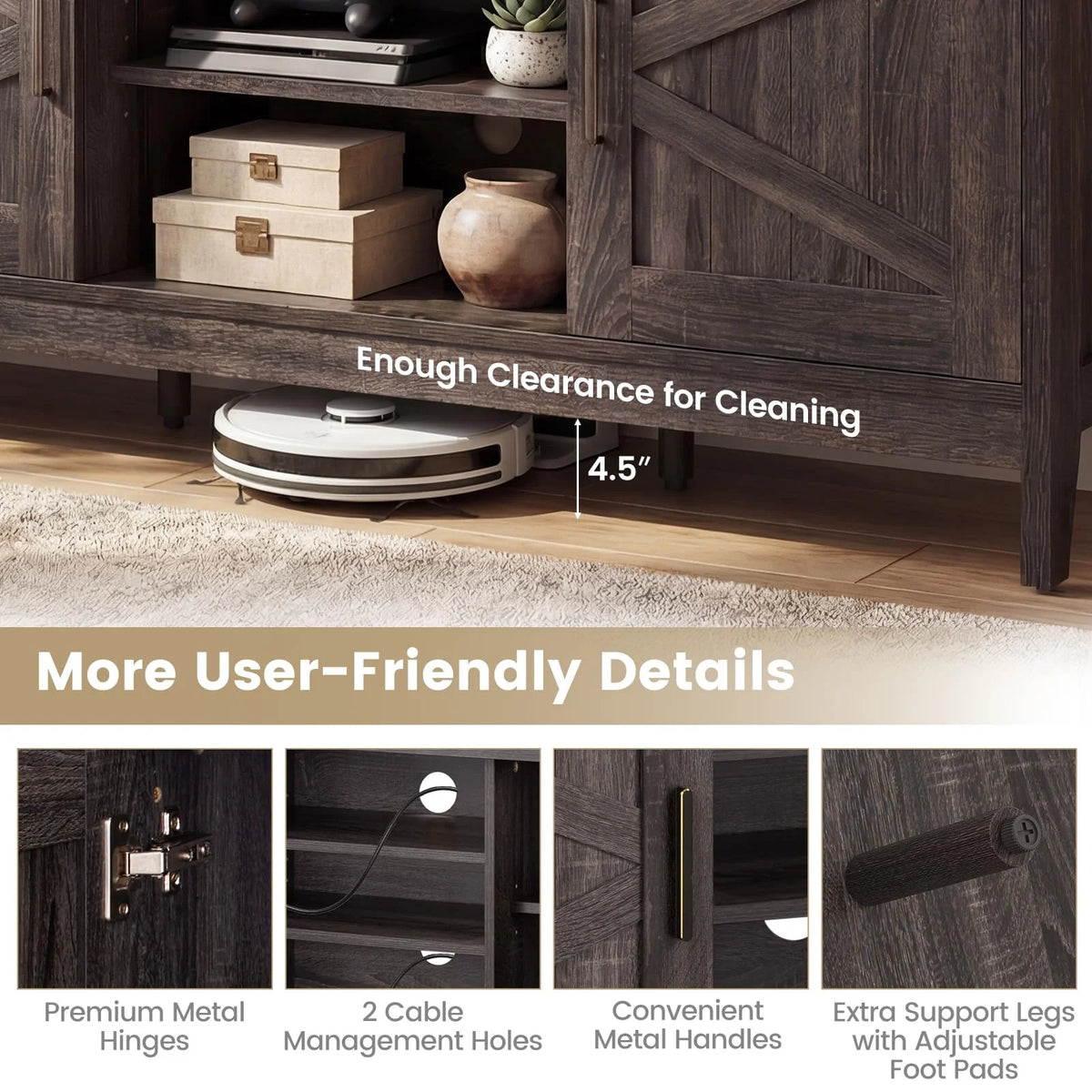 Tangkula Farmhouse TV Stand for TVs up to 65 Inch Entertainment Center with 2 Storage Cabinets - Product image 5