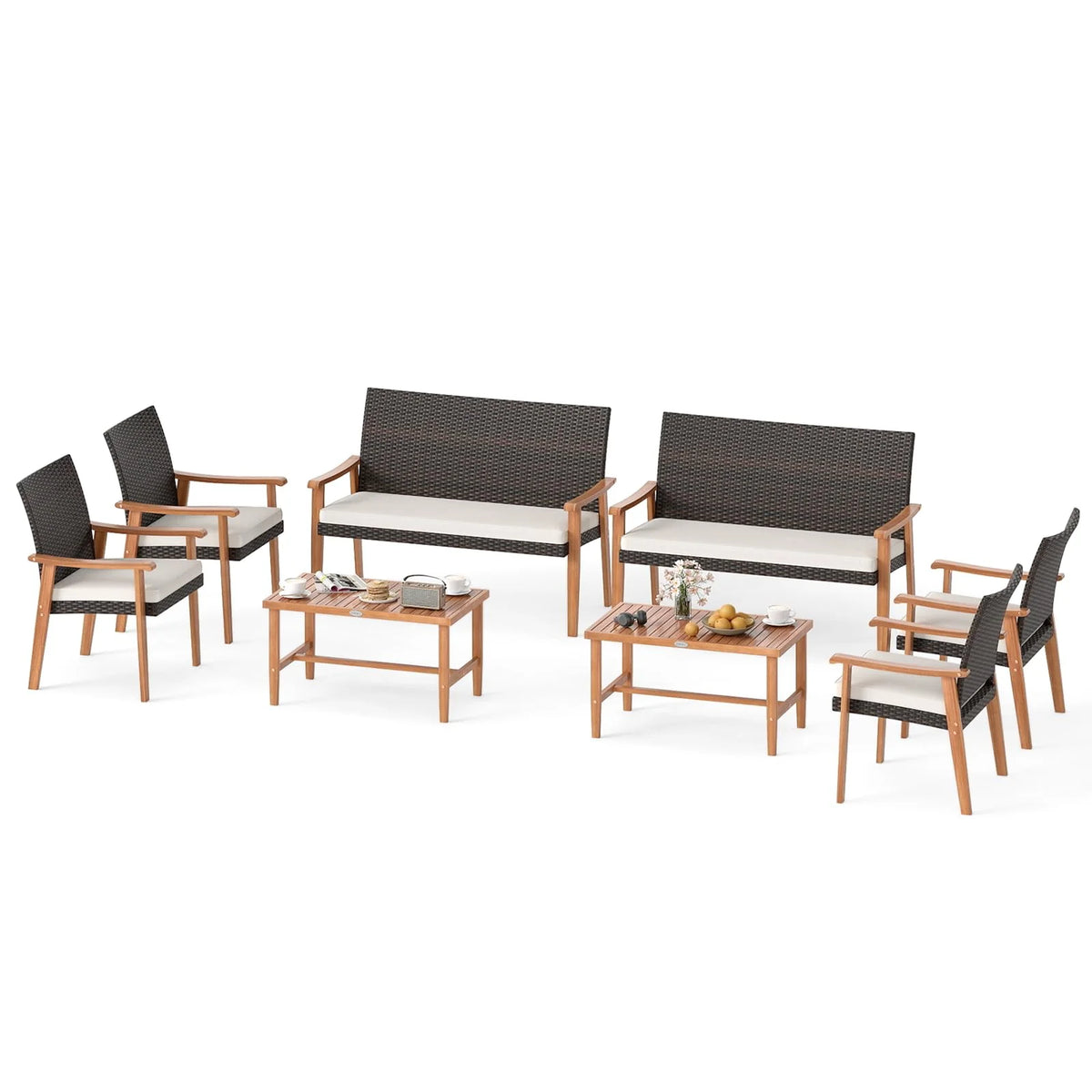 Tangkula PE Rattan Outdoor Cushioned Conversation Chairs with Acacia Wood Coffee Table - Product image 10