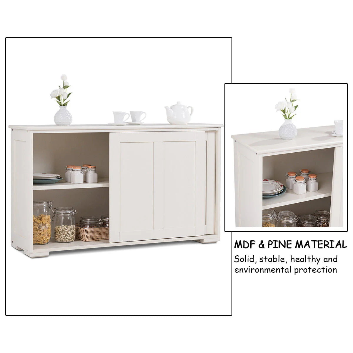 Costway Kitchen Storage Cabinet Sideboard Buffet Cupboard Wood Sliding Door Pantry Cream White - Product image 7