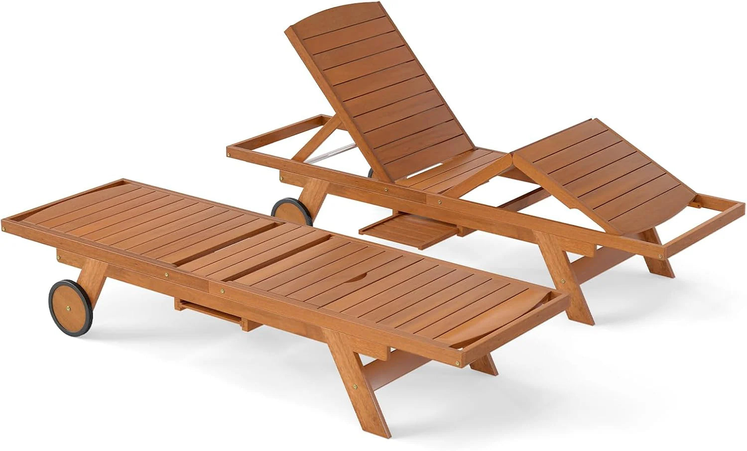 Tangkula Outdoor Chaise Lounge Chair with Wheels 4-Position Patio Wood Recliner with Adjustable Backrest - Product image 10