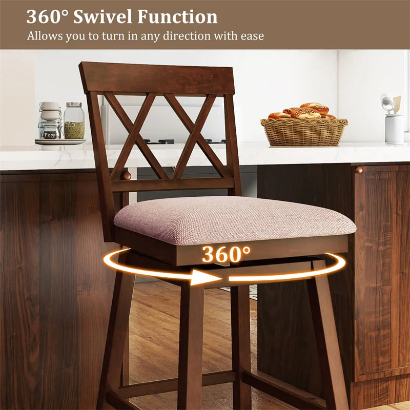 Swivel Bar Stools Set of 2, 29" Bar Height Chairs with Back, Padded Seat & Rubber Wood Frame - Product image 6