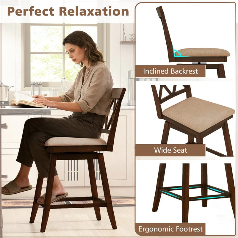 Swivel Bar Stools Set of 2, 24" Counter Height Chairs with Back, Padded Seat & Rubber Wood Frame - Product image 7