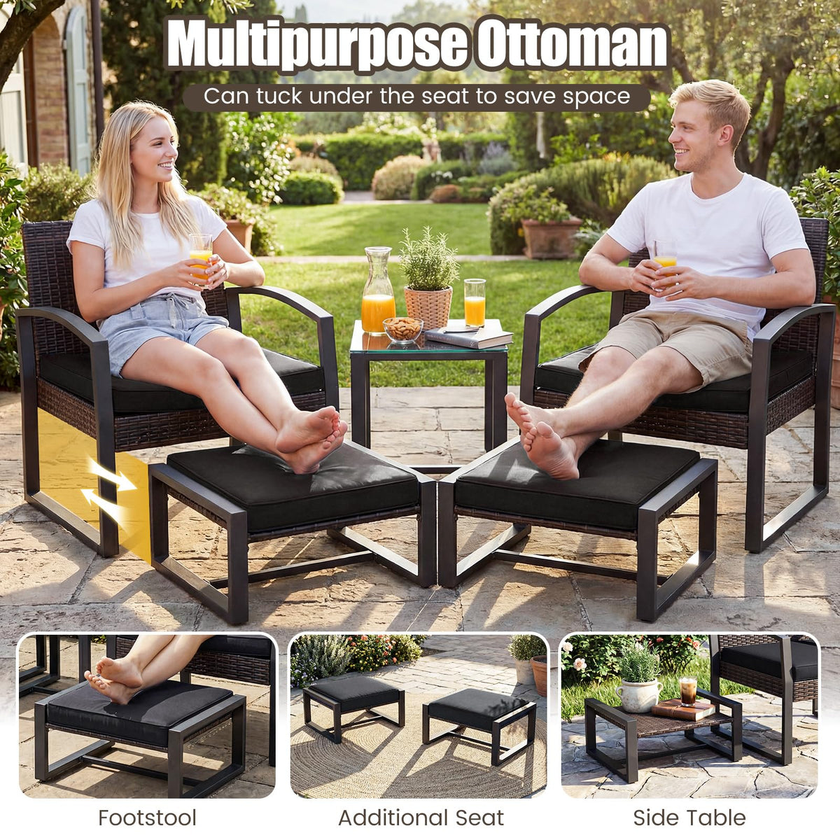 Tangkula 5 Pieces Wicker Patio Conversation Set 2-Person Small Balcony Furniture Seating Set - Product image 3