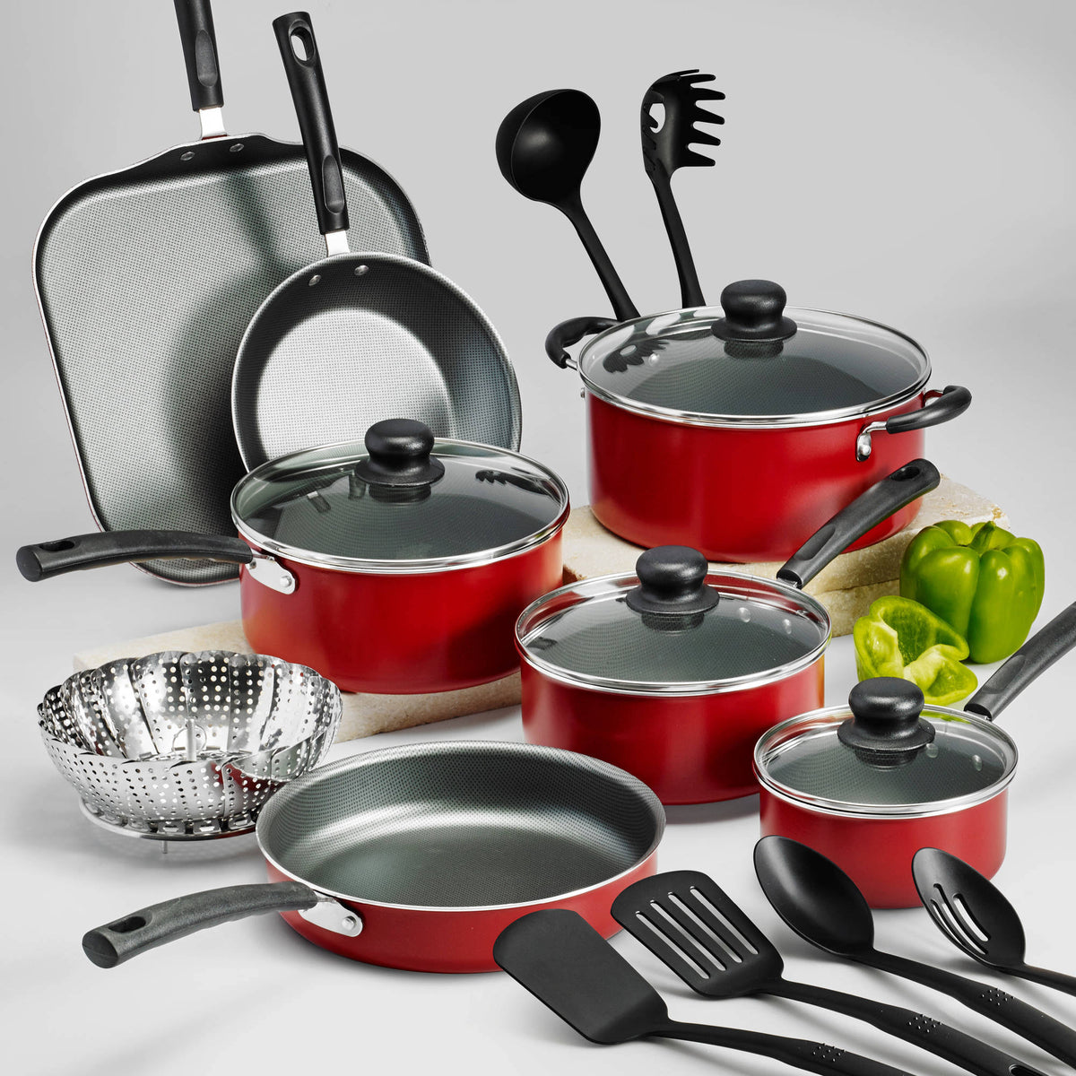 Tramontina PrimaWare 18-Piece Nonstick Cookware Set, Red - Product image 1