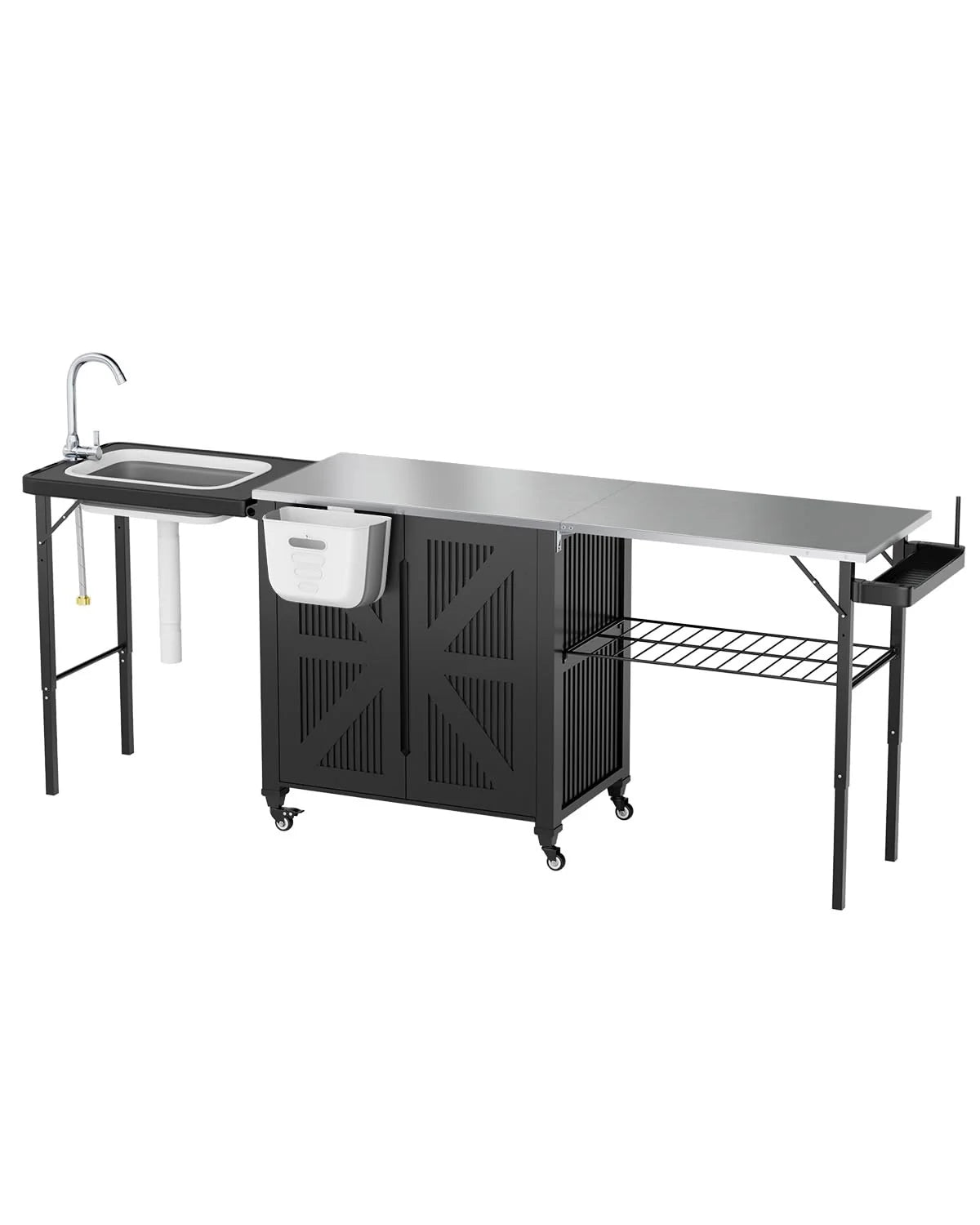 AECOJOY Outdoor Grill Cart Table with Sink, Portable Folding Kitchen Island with Storage Cabinet - Product image 1
