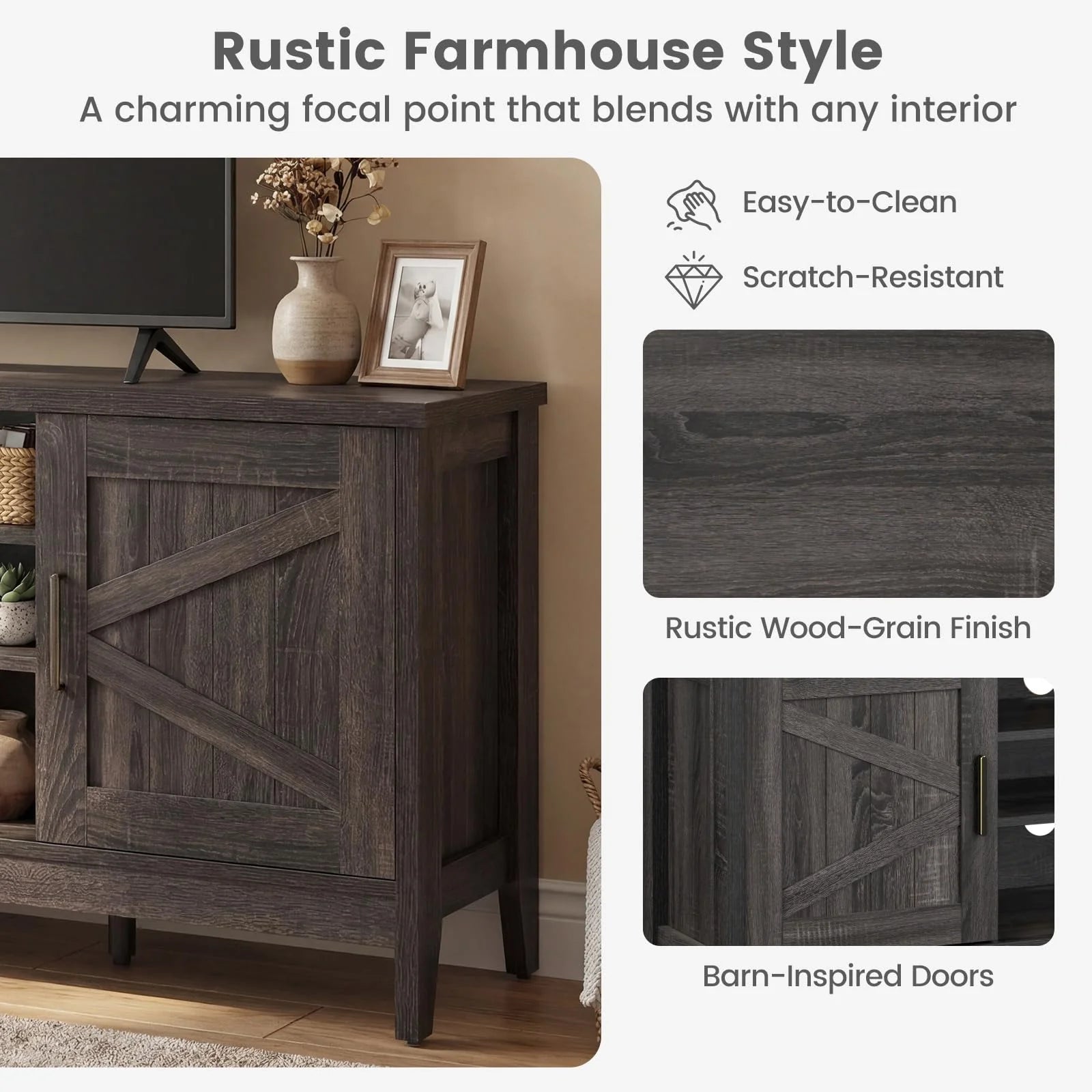 Tangkula Farmhouse TV Stand for TVs up to 65 Inch Entertainment Center with 2 Storage Cabinets - Product image 8