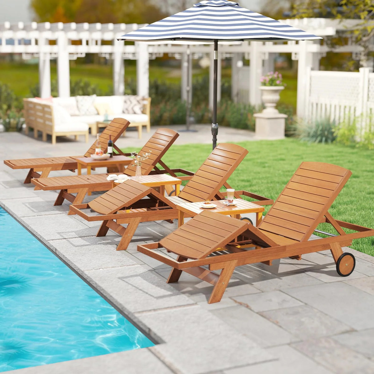 Tangkula Outdoor Chaise Lounge Chair with Wheels 4-Position Patio Wood Recliner with Adjustable Backrest - Product image 9