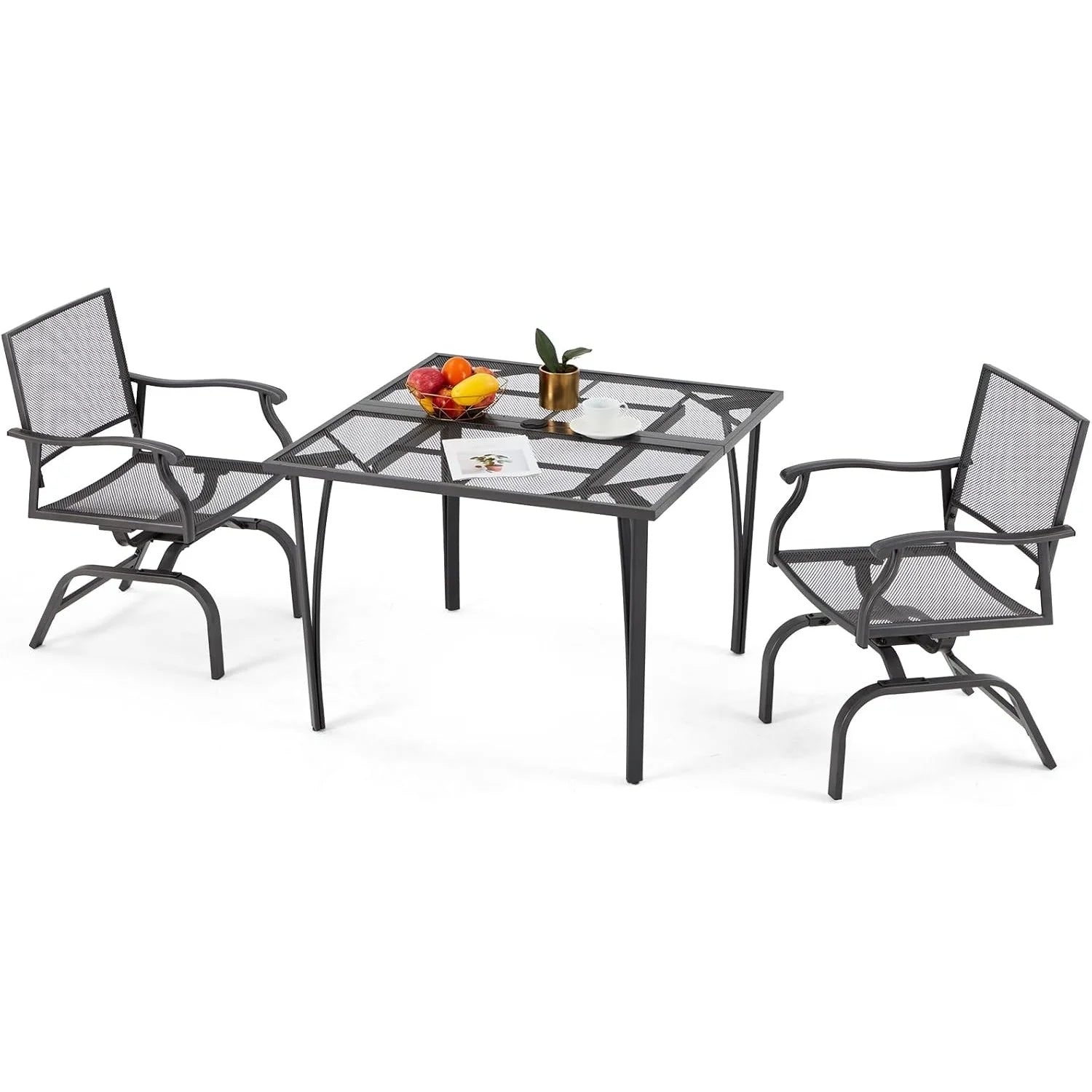 AECOJOY 3 Pieces Patio Dining Set, , Outdoor Furniture with 2 Rocking Patio Chairs and 1 Square Patio Metal - Product image 1