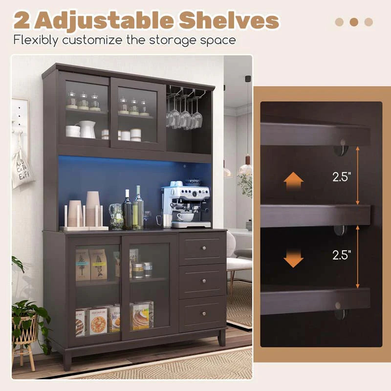 73" Kitchen Pantry Storage Cabinet with LED Lights & Power Outlet, Kitchen Hutch Buffet Cabinet for Dining - Product image 7