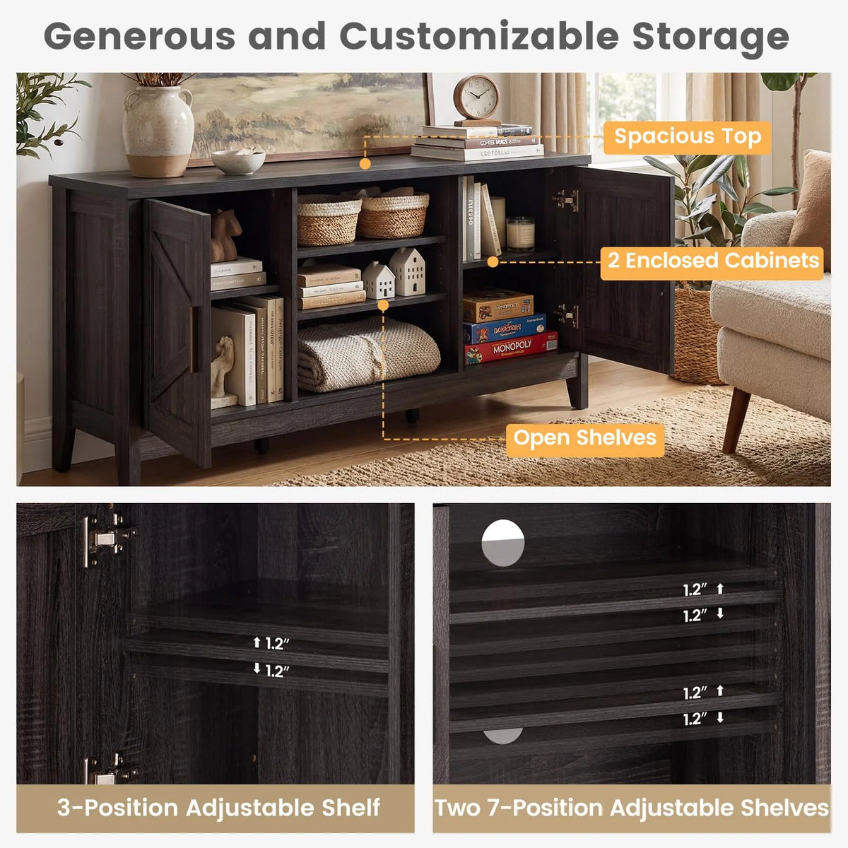 Tangkula Farmhouse TV Stand for TVs up to 65 Inch Entertainment Center with 2 Storage Cabinets - Product image 7
