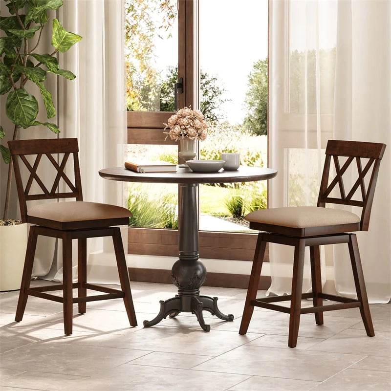 Swivel Bar Stools Set of 2, 24" Counter Height Chairs with Back, Padded Seat & Rubber Wood Frame - Product image 6